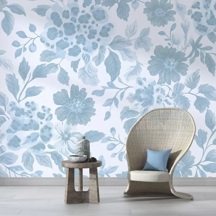 Fototapet Květiny v boho stylu s leopardím potiskem, modrá barva w04114v1