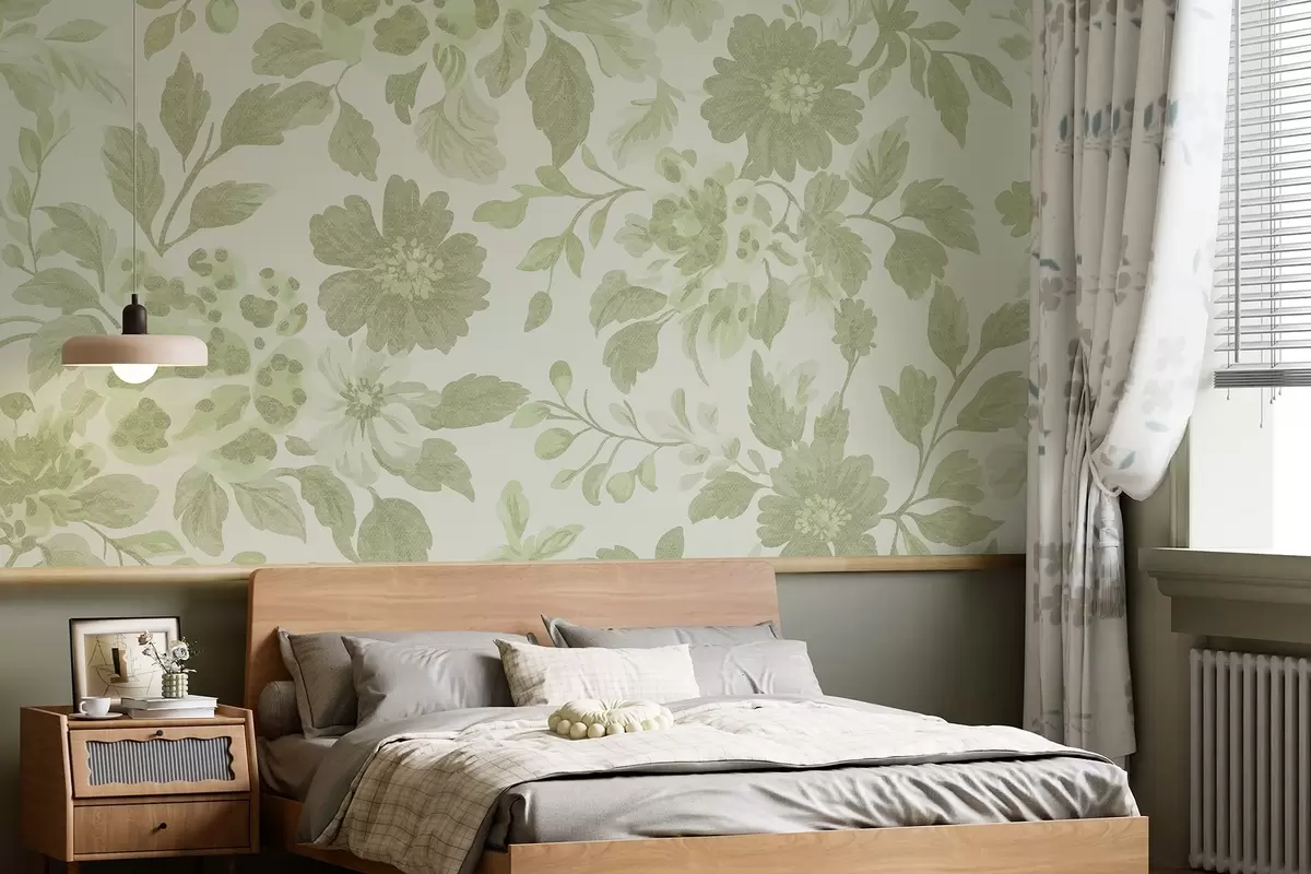 Fototapet Květiny v boho stylu s leopardím potiskem, zelená barva w04114v2