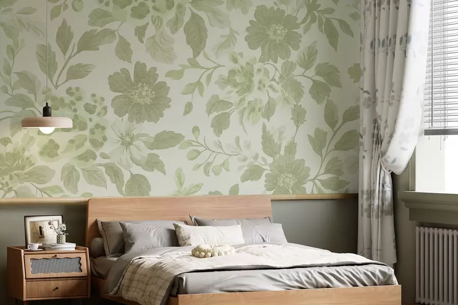 Fototapet Květiny v boho stylu s leopardím potiskem, zelená barva w04114v2