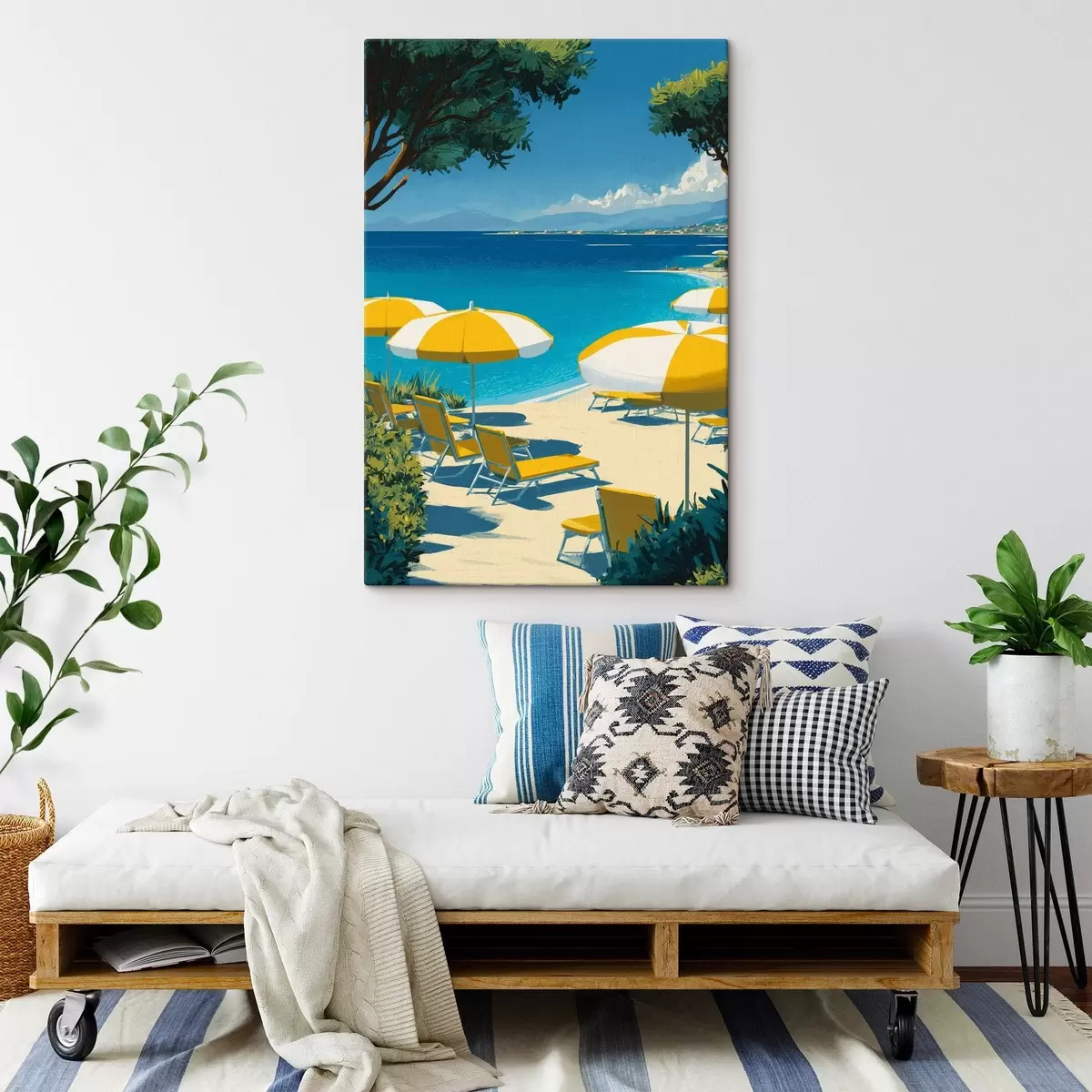 Obraz Letní pláž se slunečníky a stromy Č. s44974