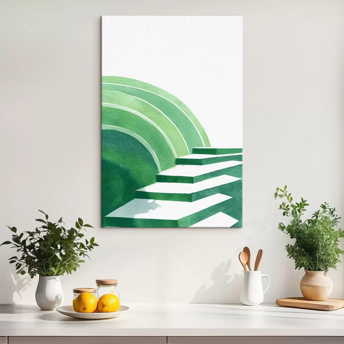 Obraz Geometrická abstrakce v zelených barvách, akvarelový styl Č. s44981
