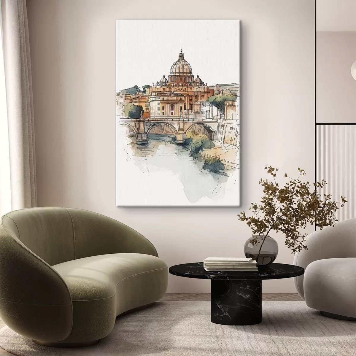 Obraz Akvarel Řím město, skica kresba, architektura  Č. s44983