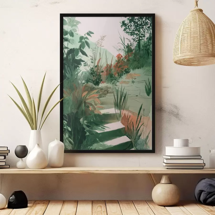 Fototapet Orientální zahrada s keři a stromy, zelené barvy f44982