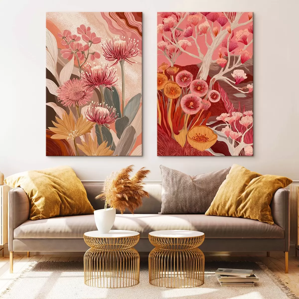 Obraz Květiny v boho stylu, detailní kresba, vínové barvy Č. m00476