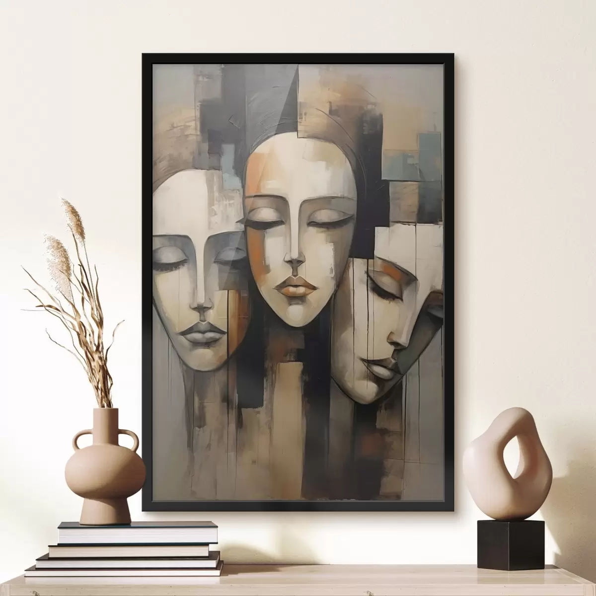 Poster Tři ženské tváře se zavřenýma očima v kubistickém stylu f45008