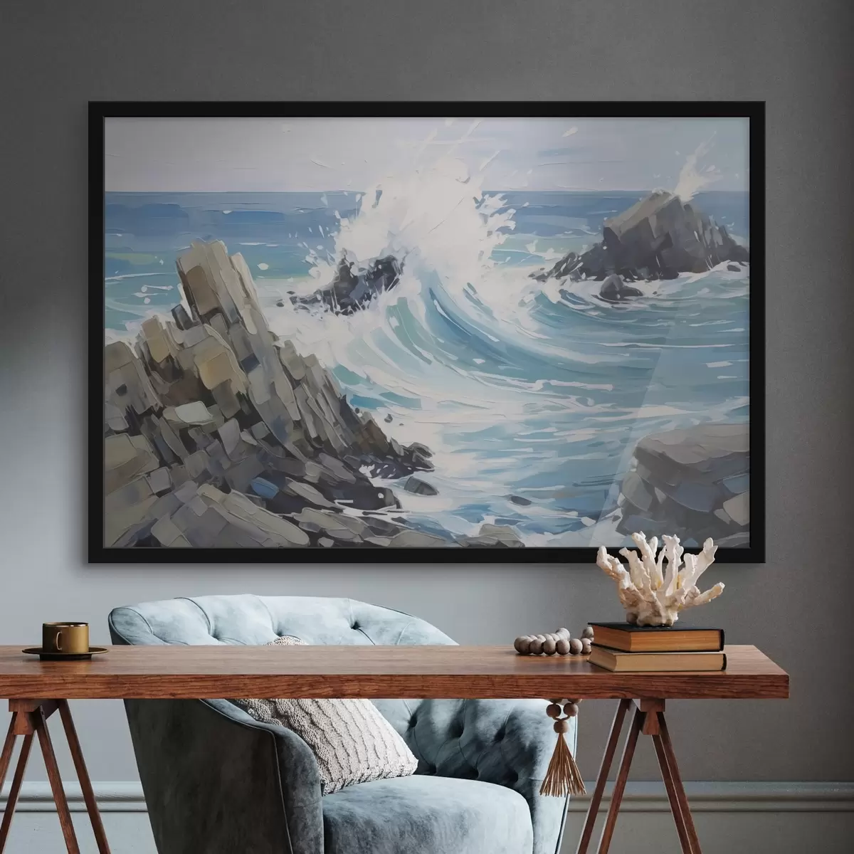 Poster Vlna na skalnatém břehu f45021