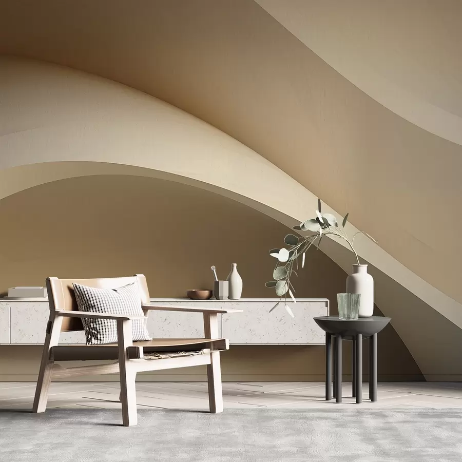 Fototapet abstrakce, vlny, měkké křivky, béžová, hladká, linie, moderní w04217