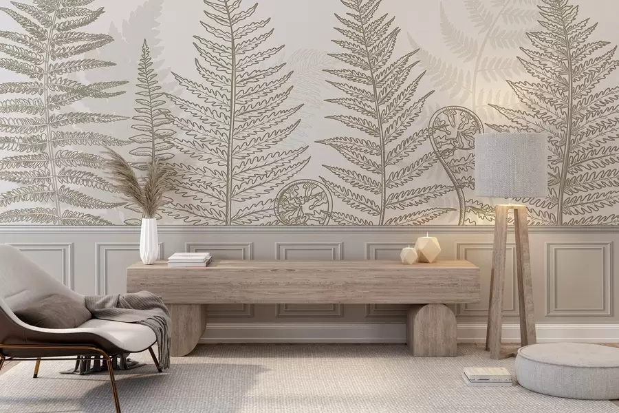 Fototapet listy, rostliny, kapradí, světlo, botanické, grafické w04239v2