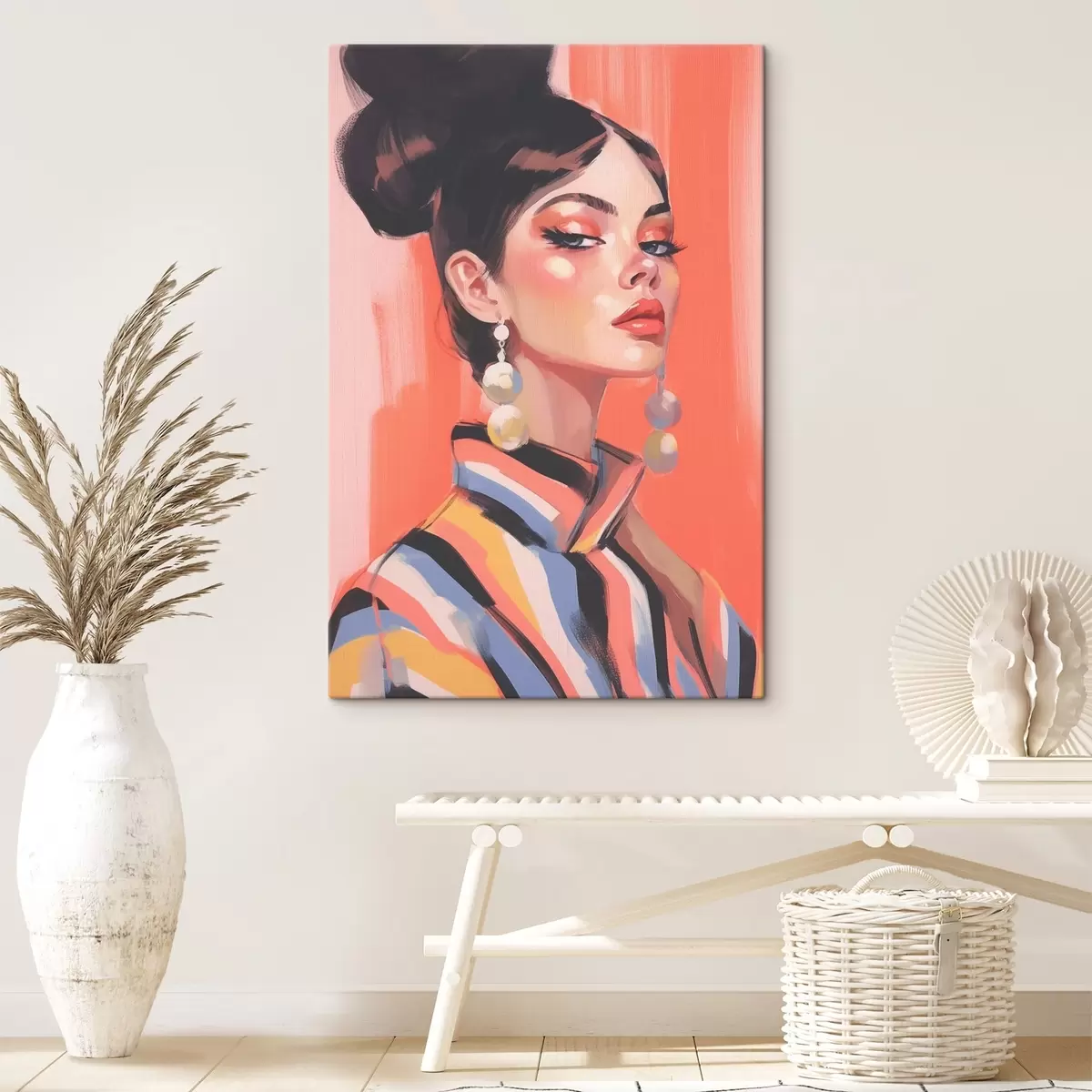 Obraz Portrét ženy v pruhované košili Č. s45079