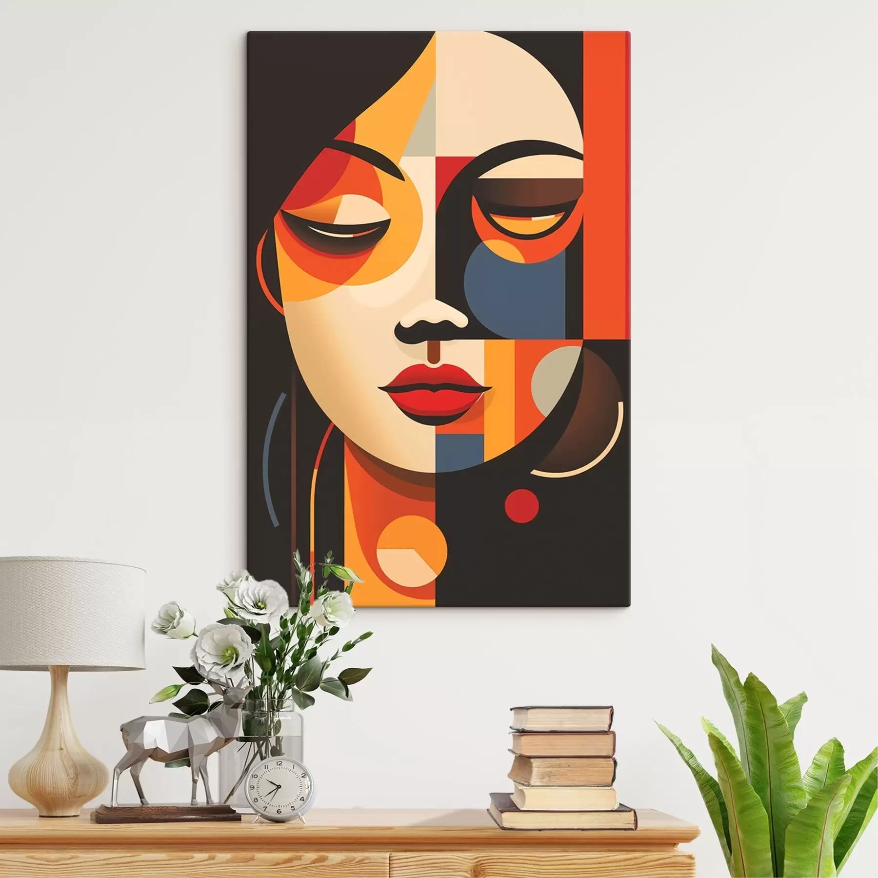 Obraz Geometrická ženská tvář v teplých barvách Č. s45087