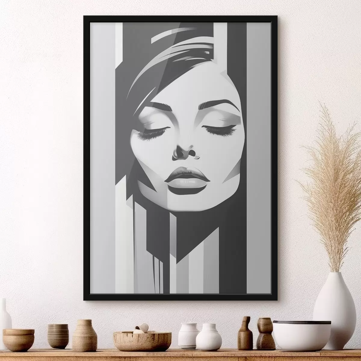 Poster Černobílý obličej se zavřenýma očima f45075