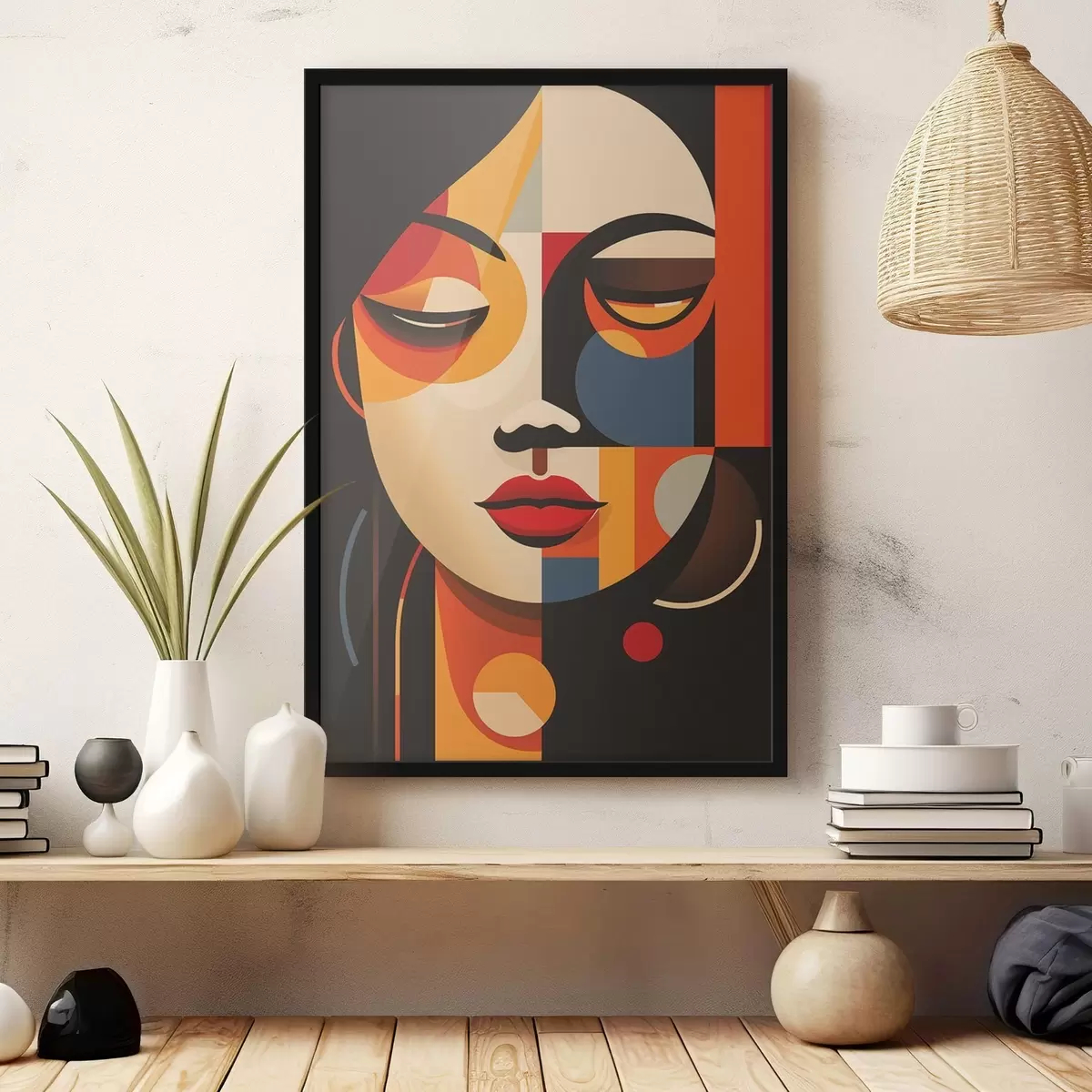 Poster Geometrická ženská tvář v teplých barvách f45087