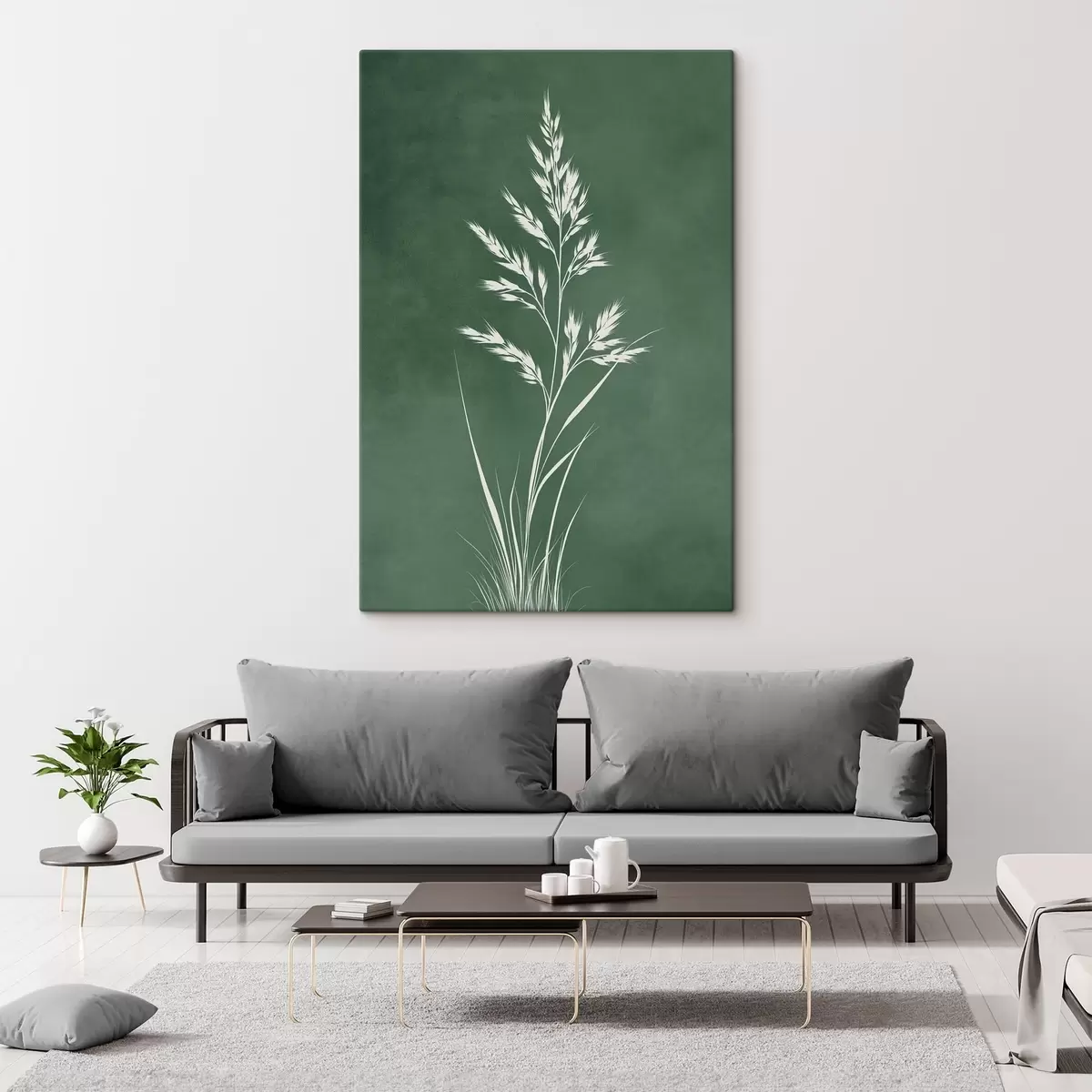 Obraz polní tráva, příroda, botanické umění, elegantní, plochý styl, tlumené tóny, zeleň Č. s45093