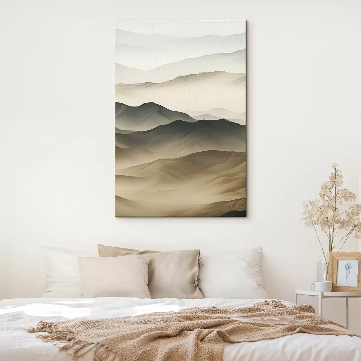 Obraz pouštní kopce, hladké tvary, vybledlé, organická textura, klidné, minimální, terénní Č. s45097