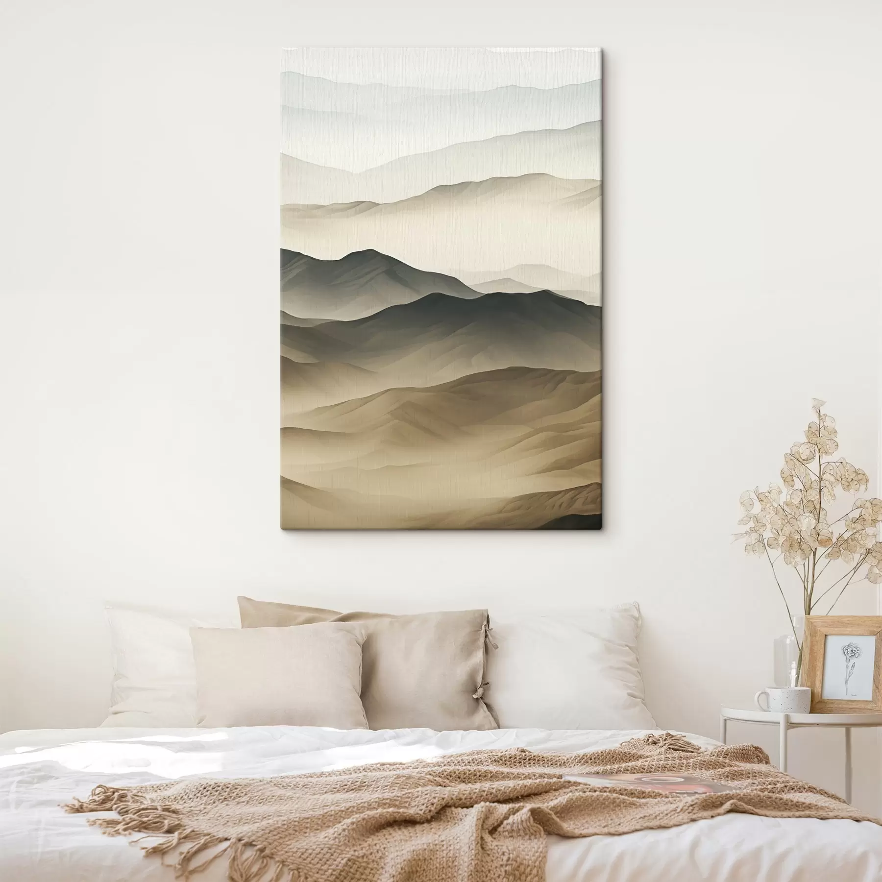 Obraz pouštní kopce, hladké tvary, vybledlé, organická textura, klidné, minimální, terénní Č. s45097