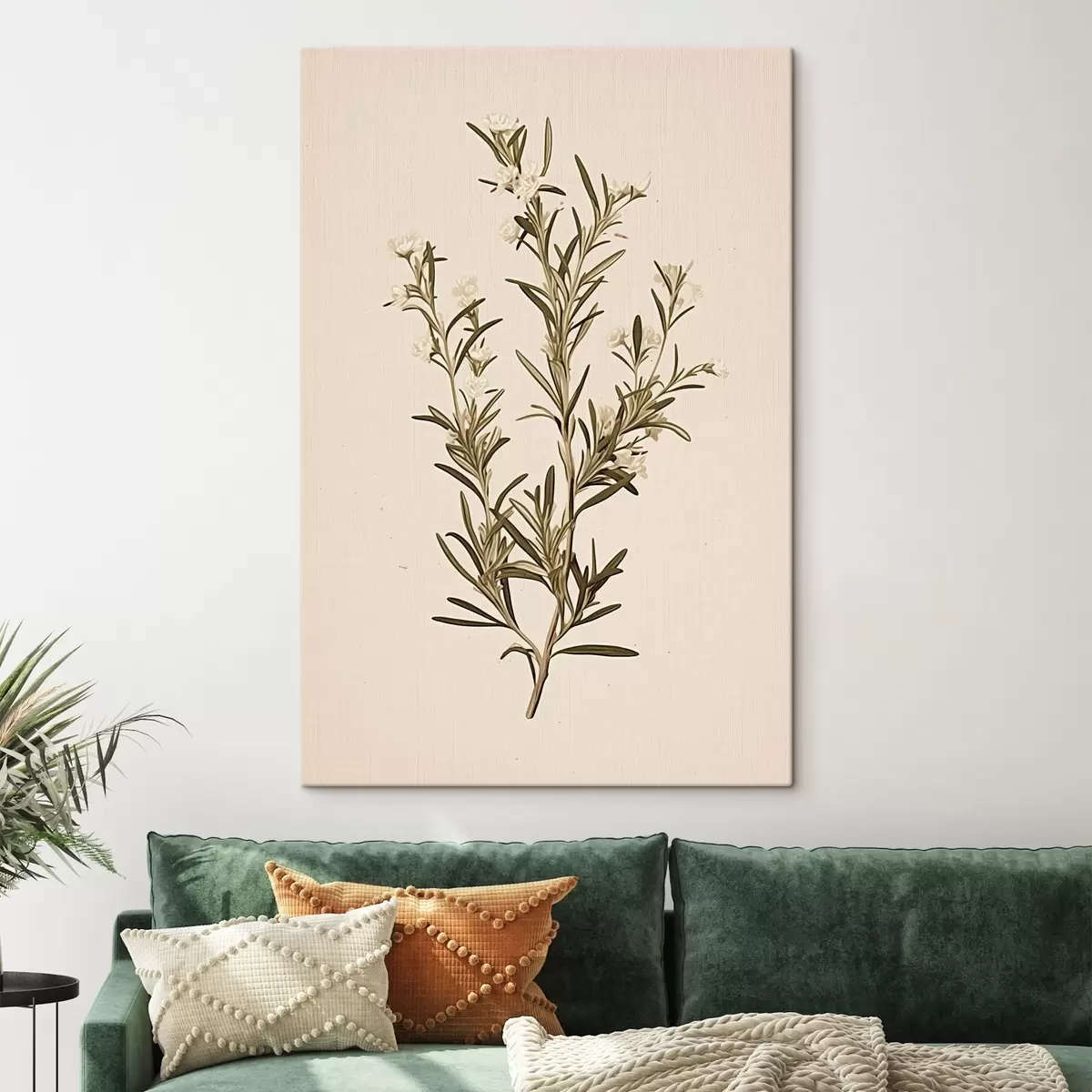 Obraz botanické, béžové pozadí, bylina, minimální, rostlina, zelené listy, stonek, větev Č. s45098