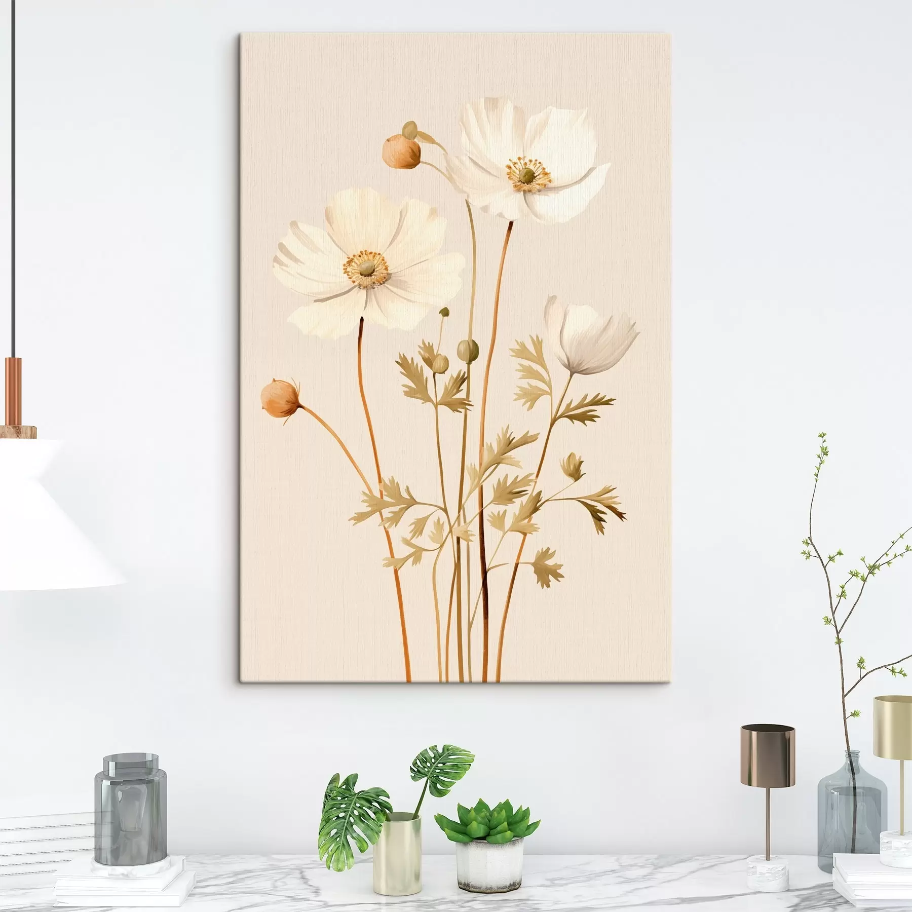 Obraz květina, botanické, béžové pozadí, jemné tóny, okvětní lístky, rostlina, vintage, minimální Č. s45099