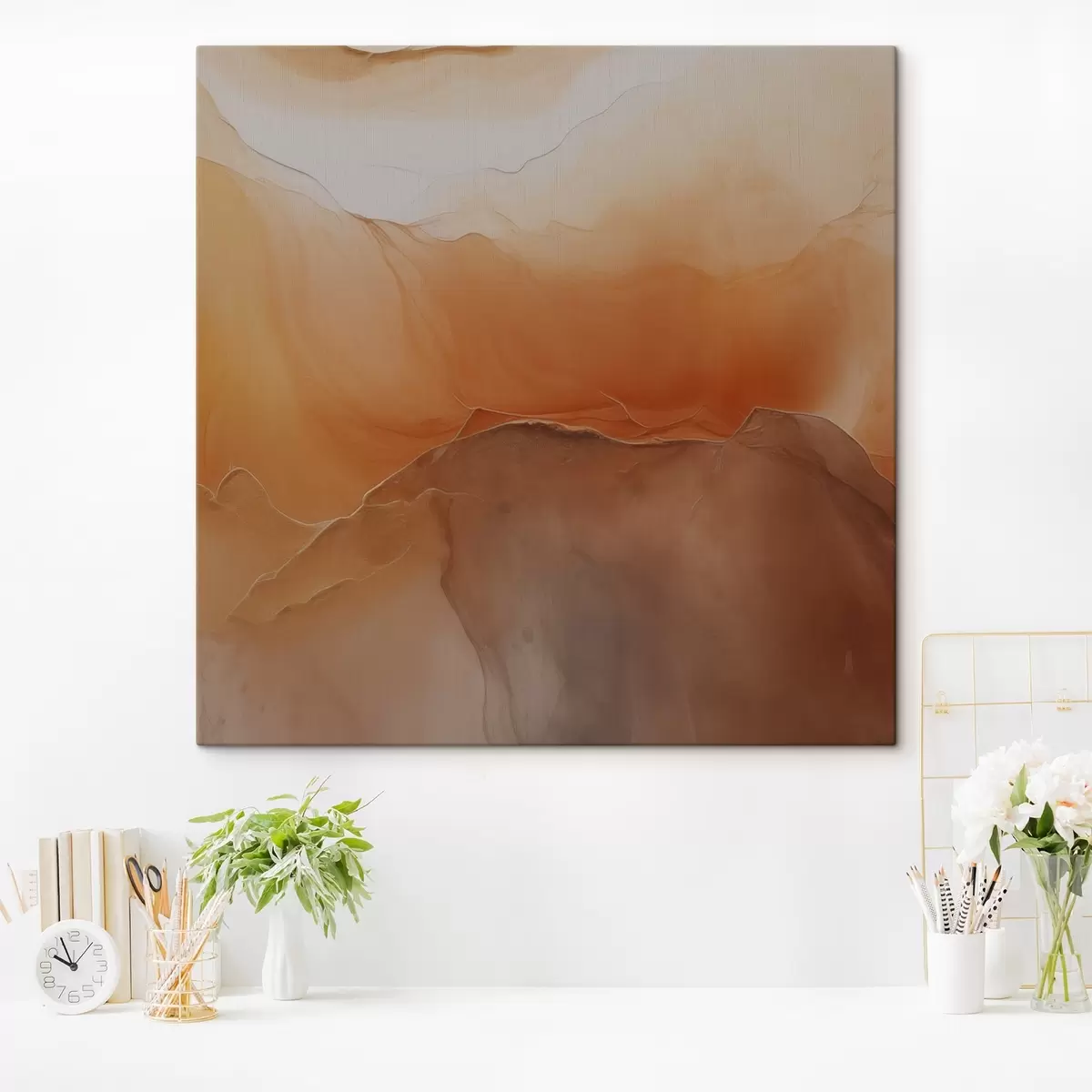 Obraz neutrální abstrakce, pískové barvy, jemné křivky, vizuální textura, efekt toku Č. s45108