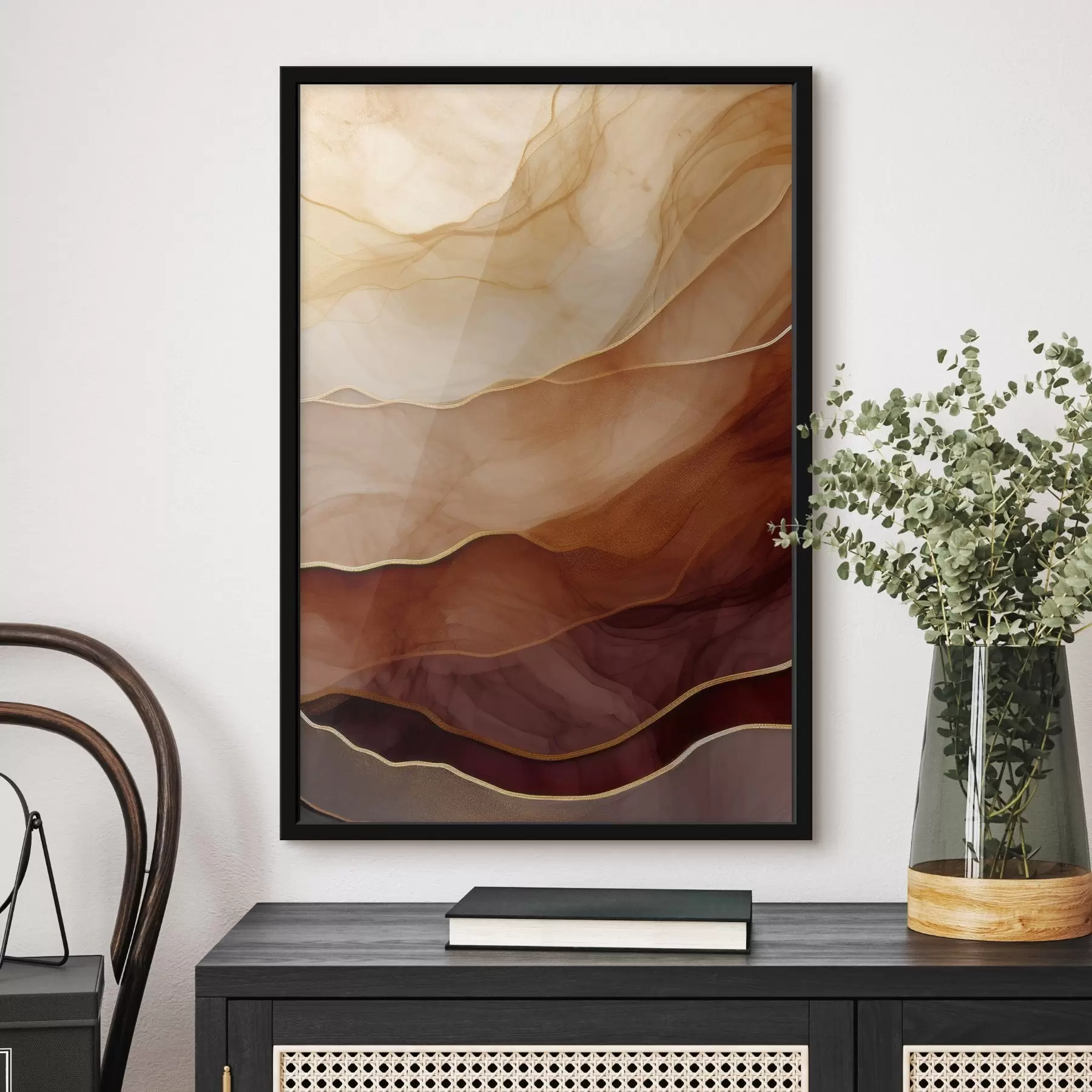 Fototapet tekutý, písek, vrstvy, minimalistický, měkké linie, teplé tóny, přírodní, pohyb f45090