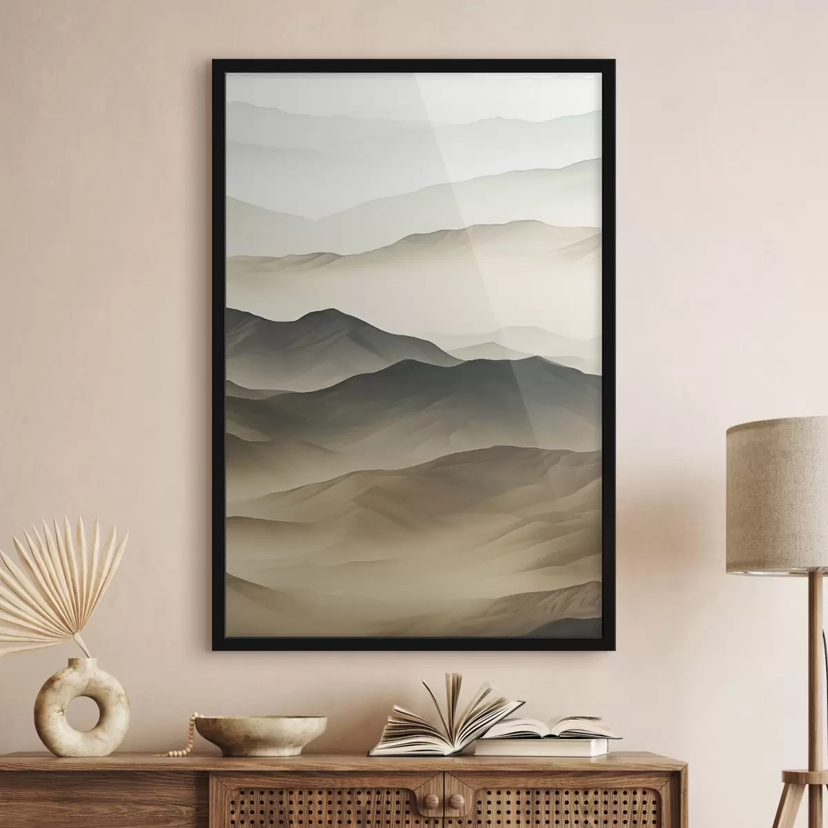 Poster pouštní kopce, hladké tvary, vybledlé, organická textura, klidné, minimální, terénní f45097