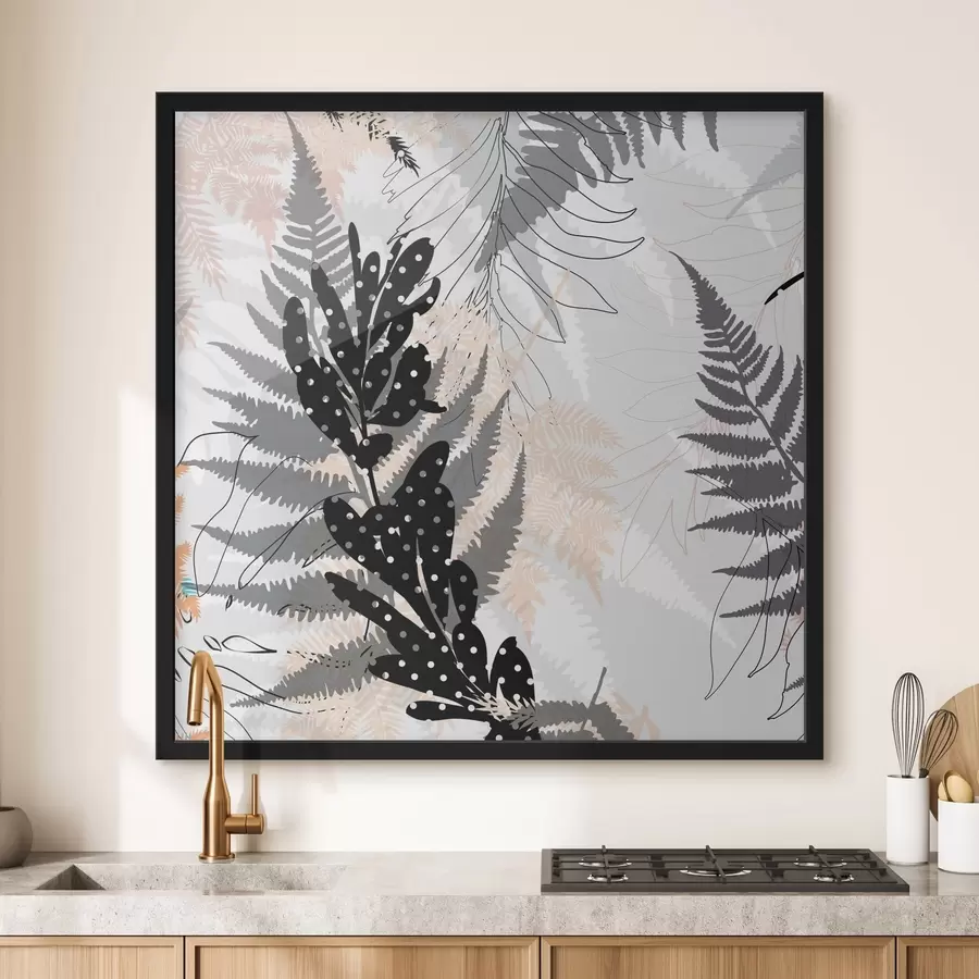 Fototapet přírodní tisk, dekorativní zeleň, směs džungle, tvary kapradí, neutrální paleta, listové umění f45104