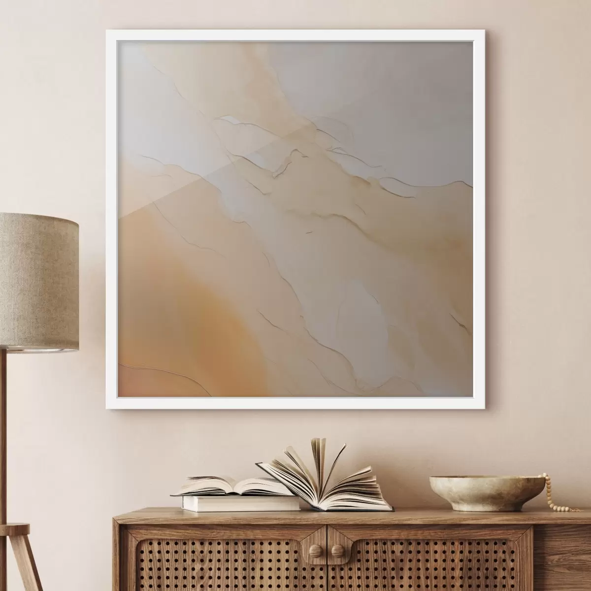 Poster abstraktní, tekutý, béžový, oranžový, mramorová textura, jemná směs, organické tvary, hladký f45105