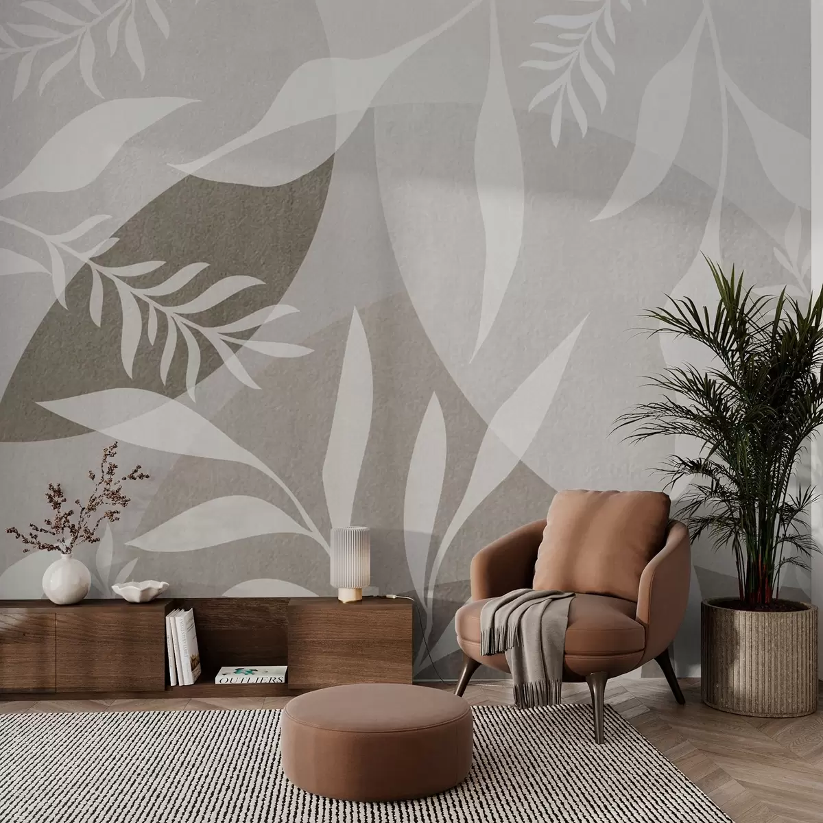 Fototapet Siluety větviček na pozadí abstraktních kruhů w04270v1