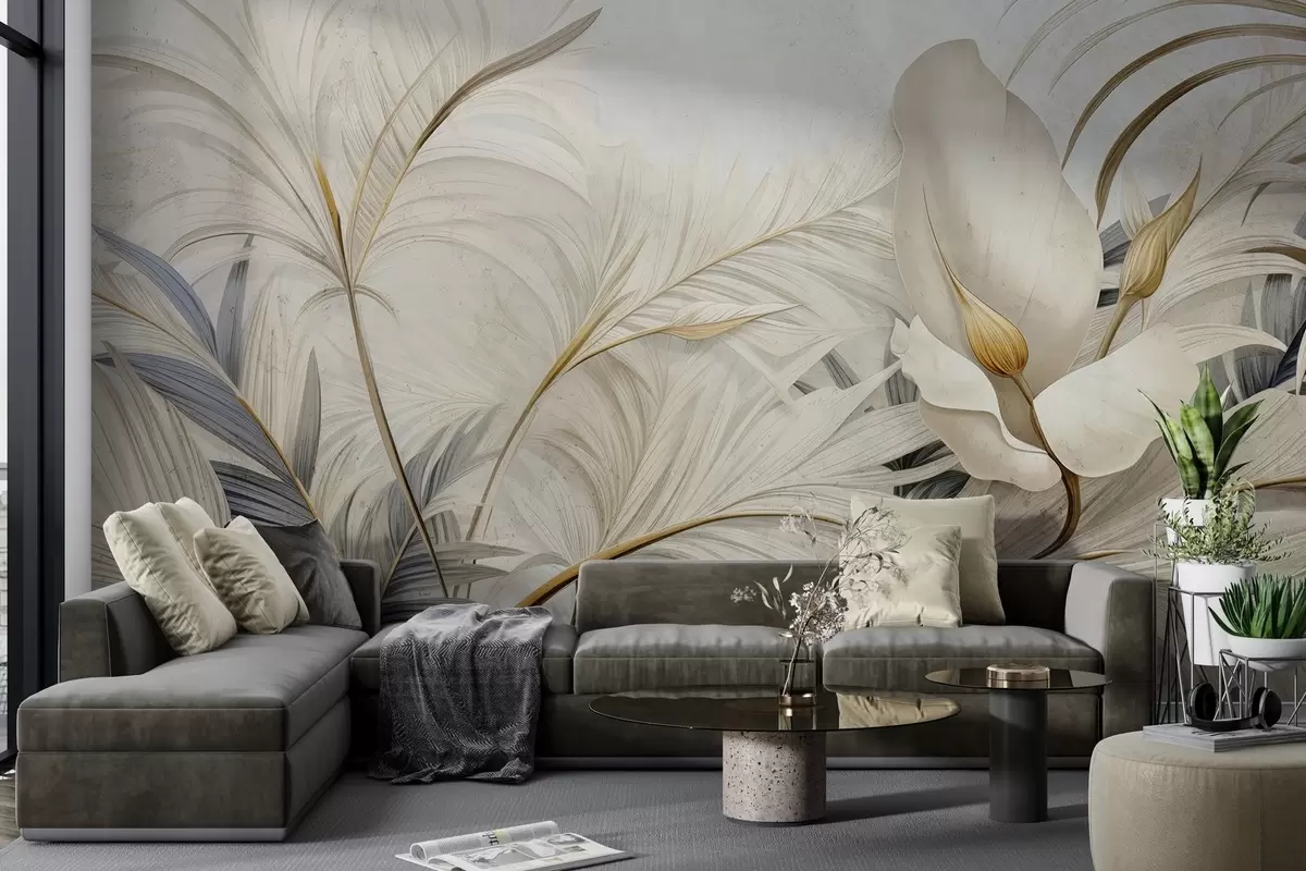 Fototapet Tropické rostliny na betonové zdi w04249