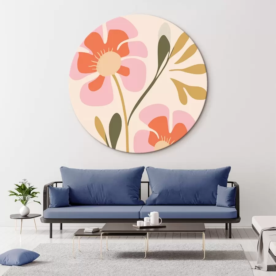 Obraz Stylizované růžové a oranžové květy se zelenými listy Č. r45140