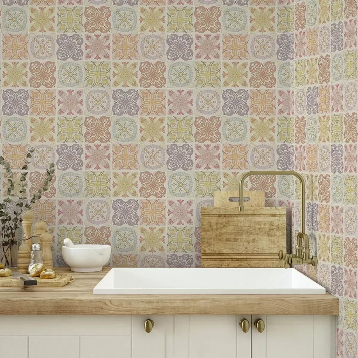 Tapety Barevné geometrické ozdoby z dlaždic a00284