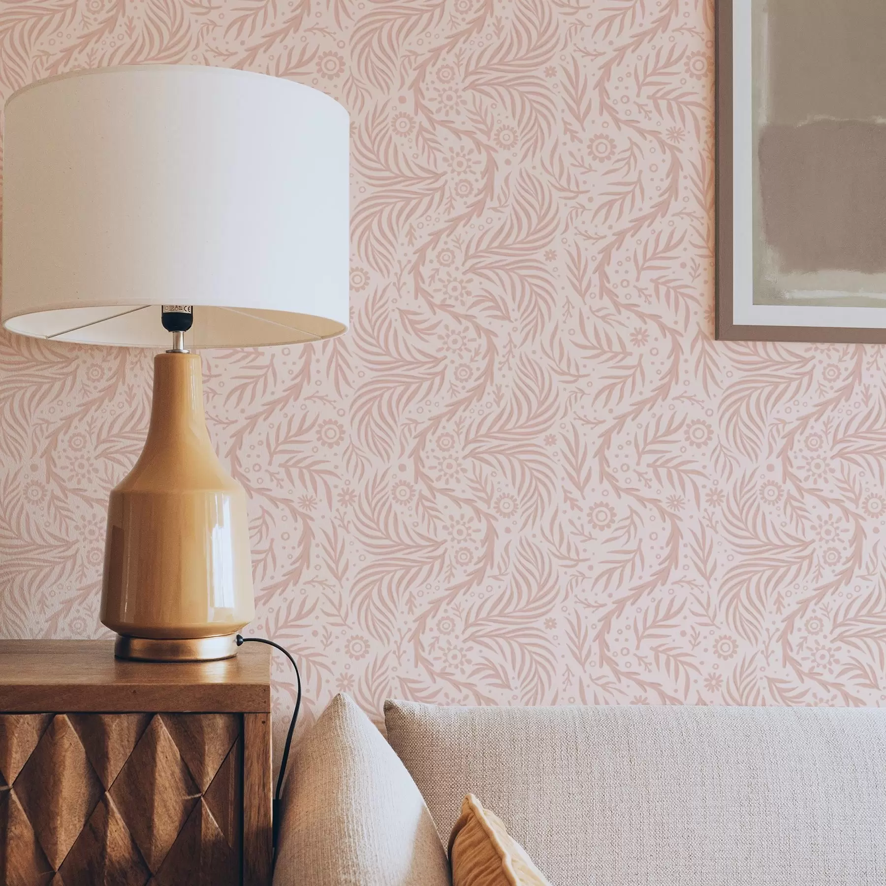 Fototapet Bledě růžové květinové prvky na růžovém pozadí a00290