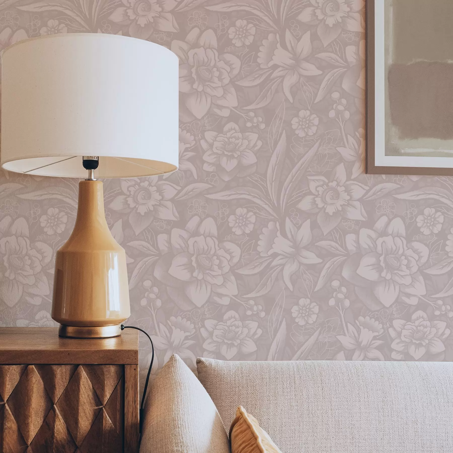 Fototapet Jednobarevný květinový design s narcisy na krémovém pozadí a00294