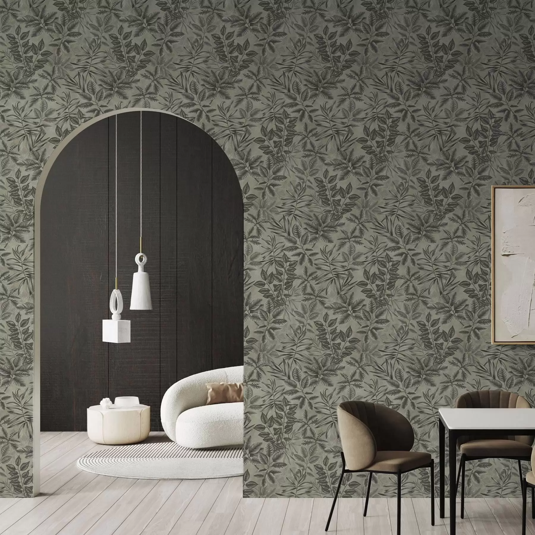 Fototapet Šedé tropické listy různých tvarů na vintage pozadí a00297