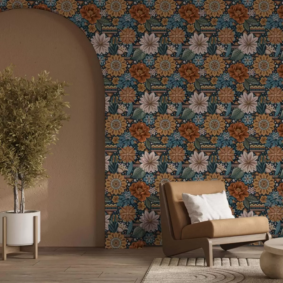 Tapety Světlé dekorativní květiny s geometrickými prvky a00305