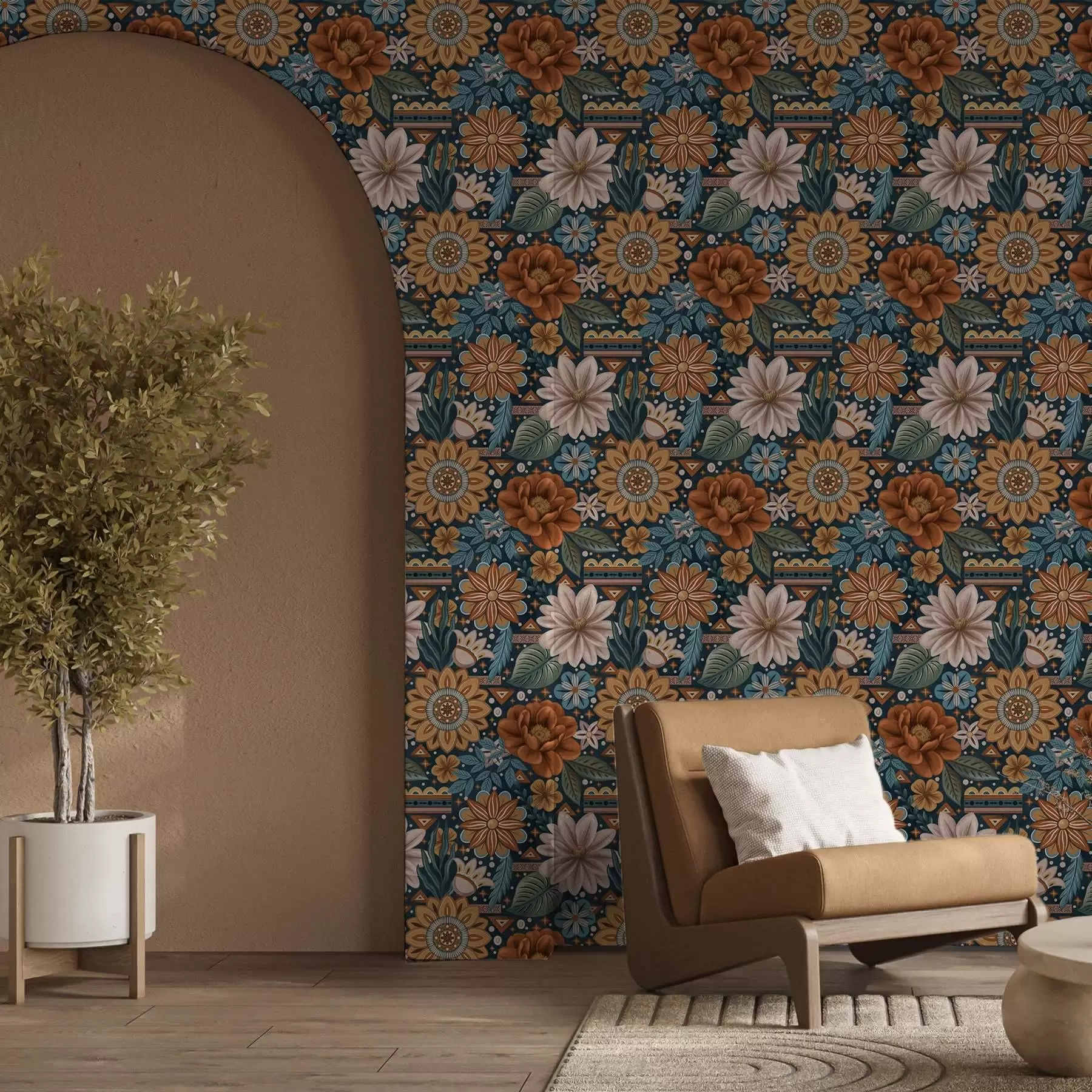 Fototapet Světlé dekorativní květiny s geometrickými prvky a00305