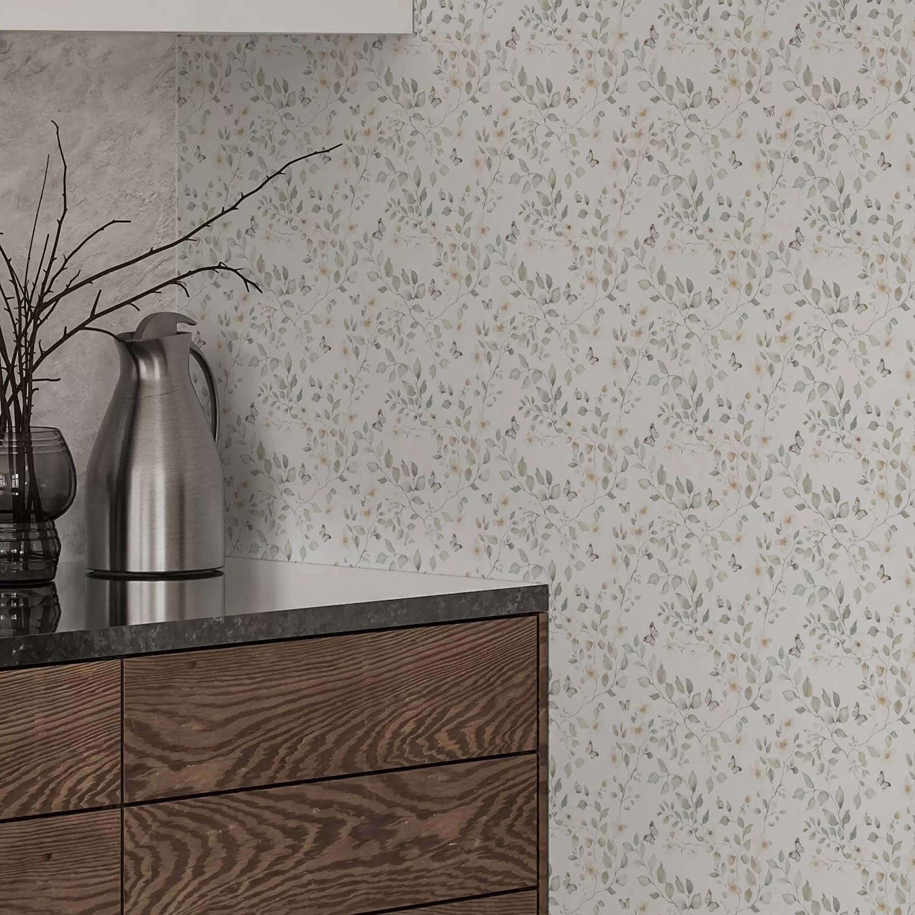 Fototapet Lehké větve s listy a květy v malých opakováních a00343