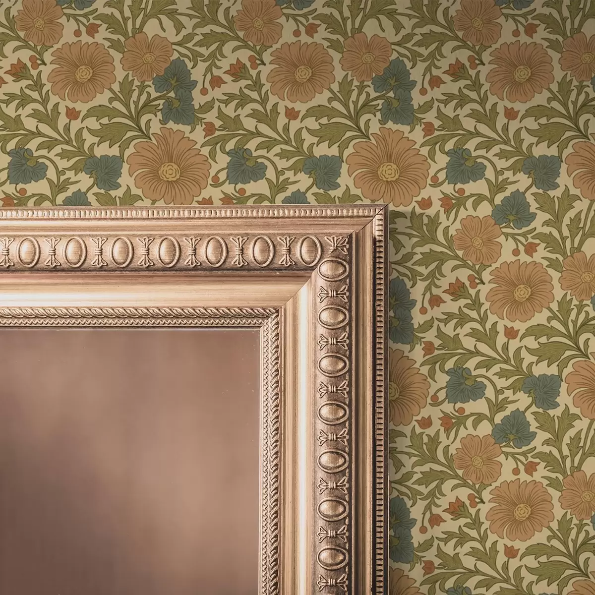 Tapety Oranžové květy s listy v secesním stylu a00409