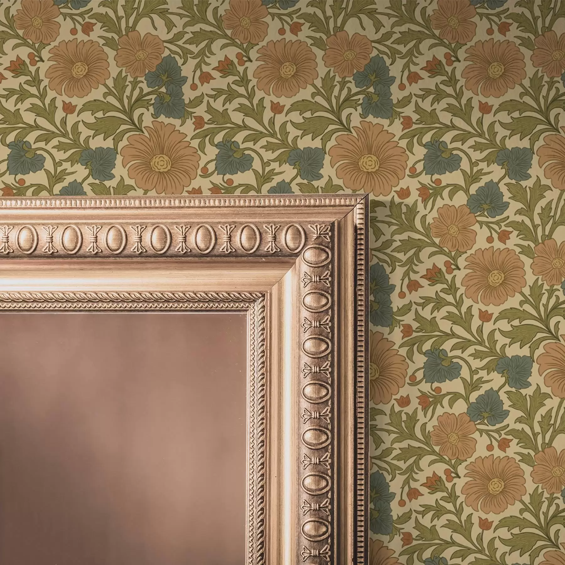 Fototapet Oranžové květy s listy v secesním stylu a00409