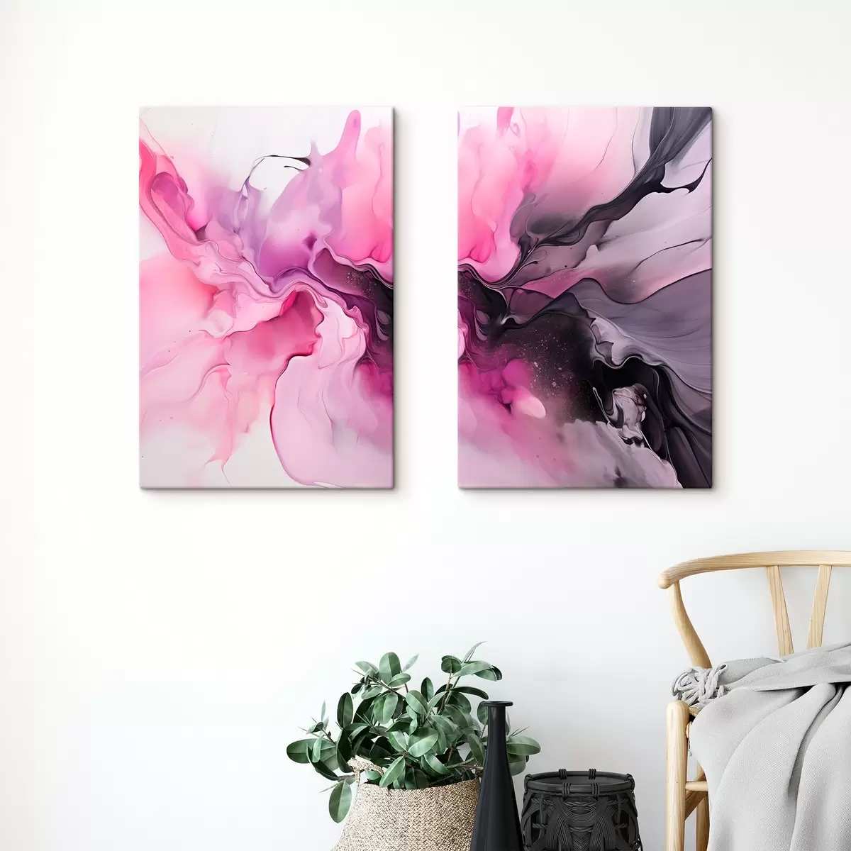 Obraz Abstraktní víry růžové, fialové a černé barvy se prolínají v plynulé organické kompozici a vytvářejí pocit pohybu  Č. m00532