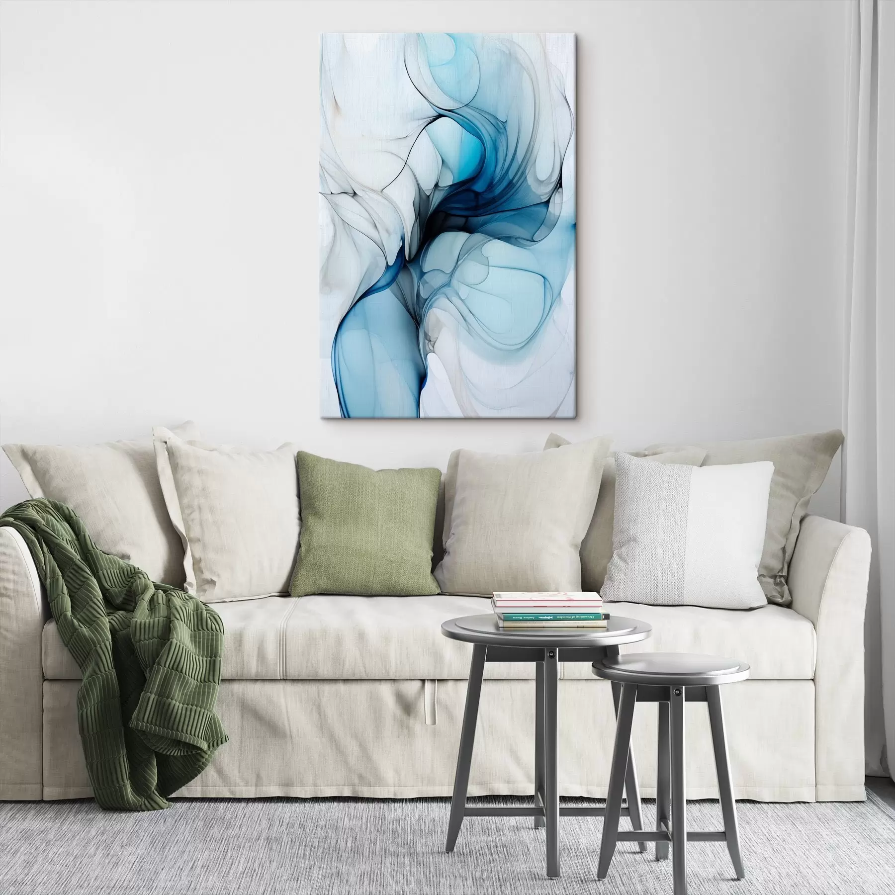 Obraz Abstraktní kompozice s plynulými liniemi a průsvitnými okvětními lístky v odstínech modré, bílé a béžové, imitace lihového inkoustu Č. s45178