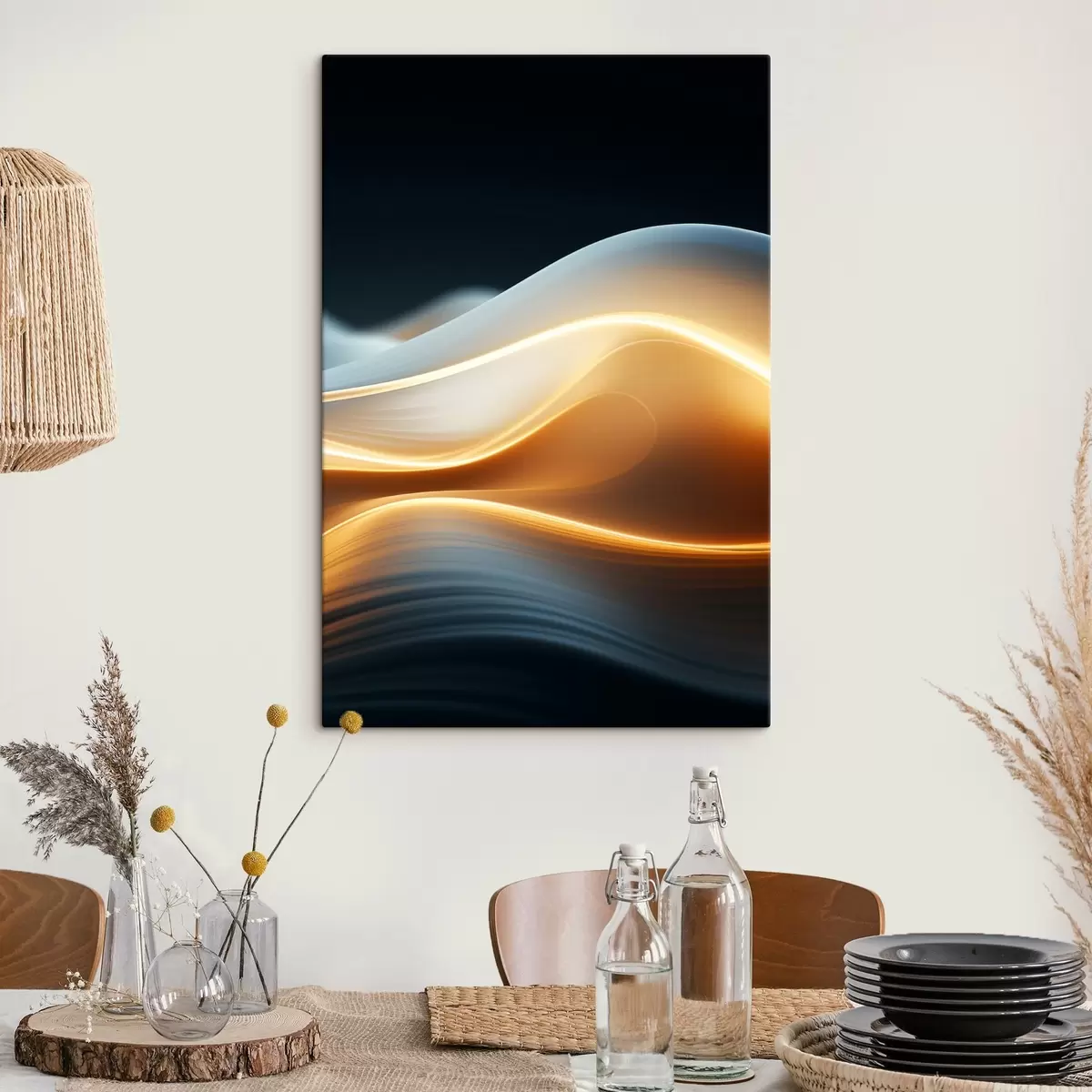 Obraz Abstraktní tekoucí tvary s oranžovými liniemi, hladké křivky a linie, dynamická kompozice, tmavé pozadí Č. s45183