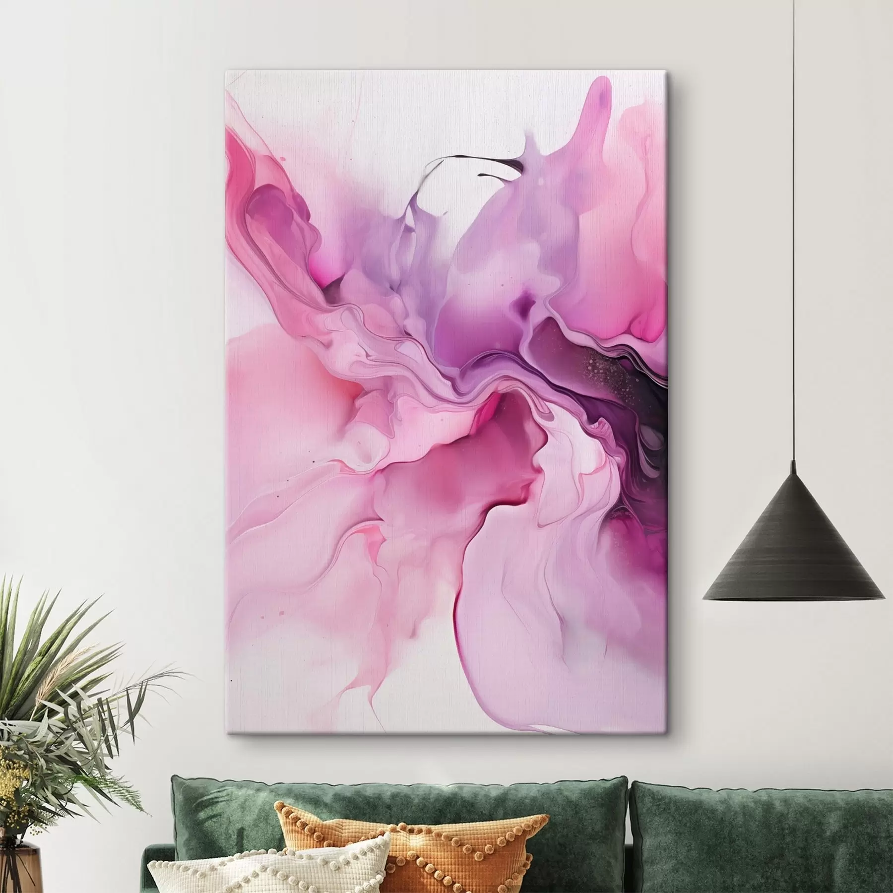 Obraz Abstraktní víry růžové, fialové a černé barvy se prolínají v plynulé organické kompozici a vytvářejí pocit pohybu Č. s45195