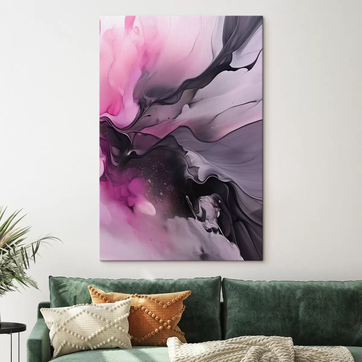 Obraz Abstraktní víry růžové, fialové a černé barvy se prolínají v plynulé organické kompozici a vytvářejí pocit pohybu Č. s45196