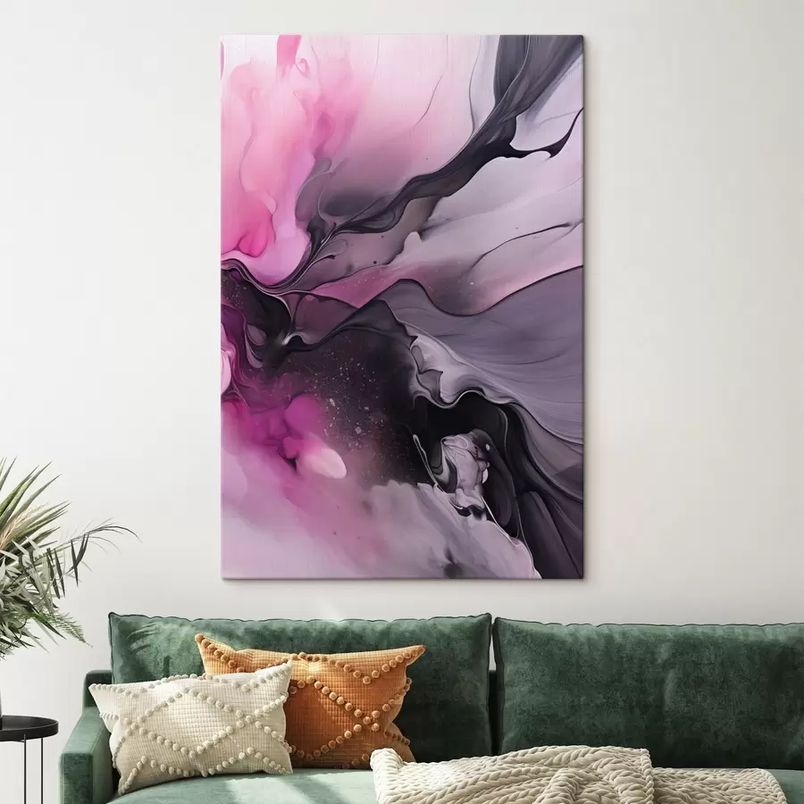 Obraz Abstraktní víry růžové, fialové a černé barvy se prolínají v plynulé organické kompozici a vytvářejí pocit pohybu Č. s45196