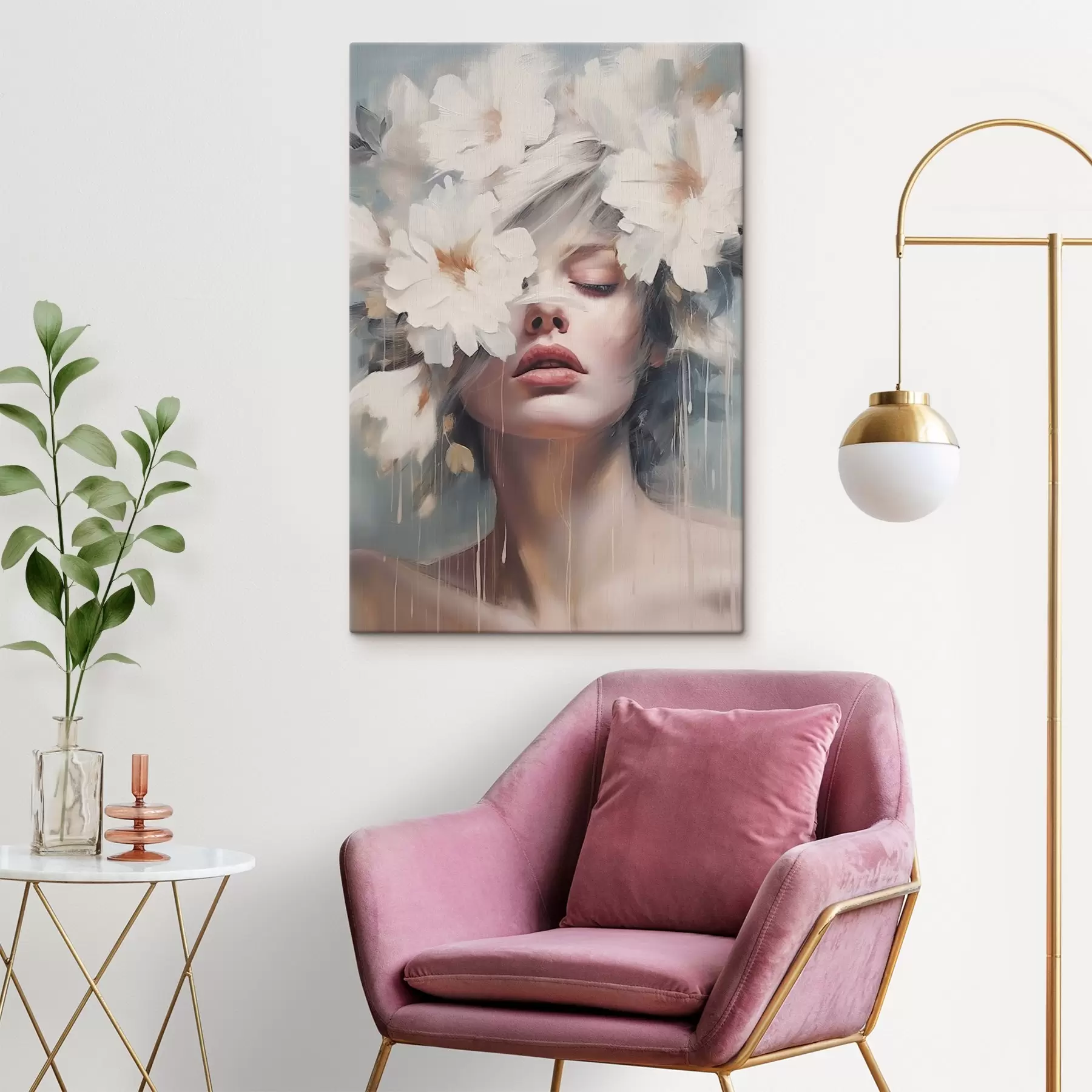 Obraz Ženský portrét s bílými květy Č. s45219