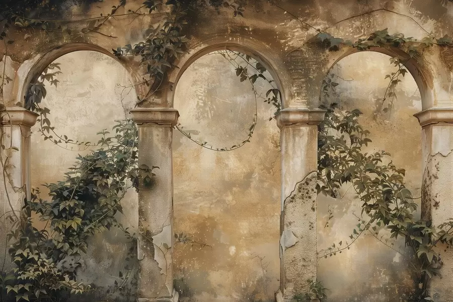 Fototapet tónované retro oblouky s břečťanem w04304