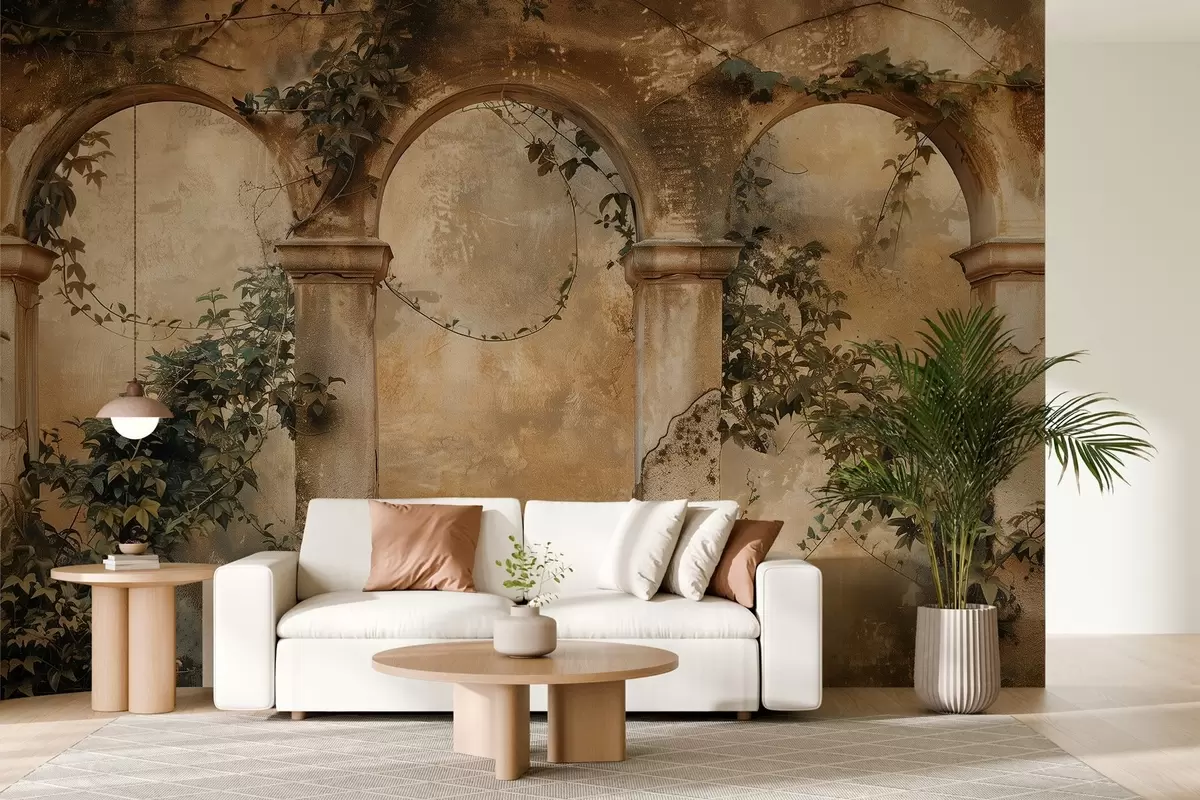 Fototapet tónované retro oblouky s břečťanem w04304