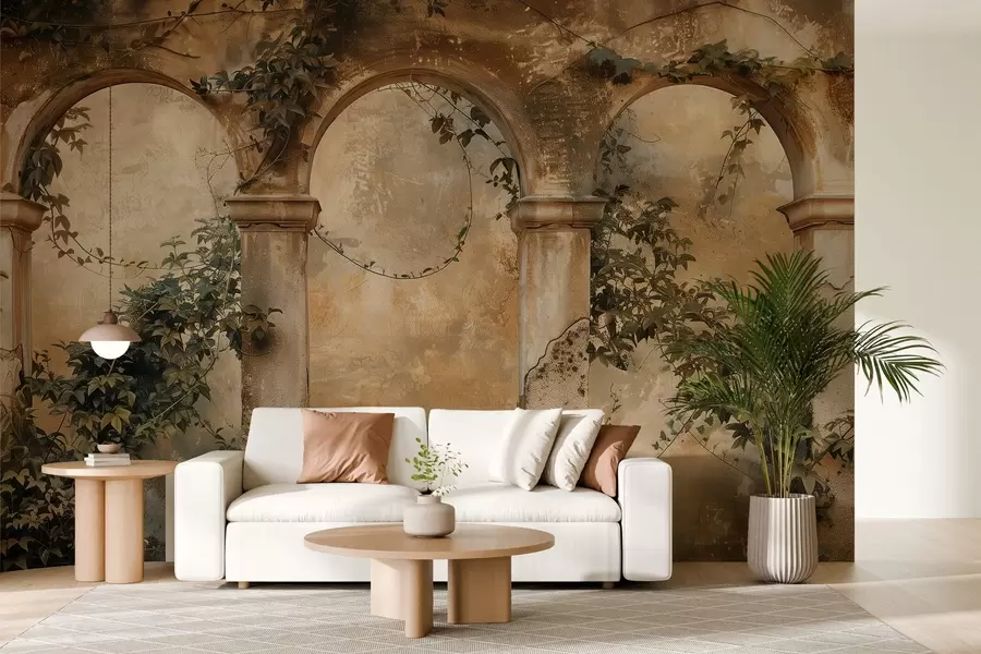 Fototapet tónované retro oblouky s břečťanem w04304