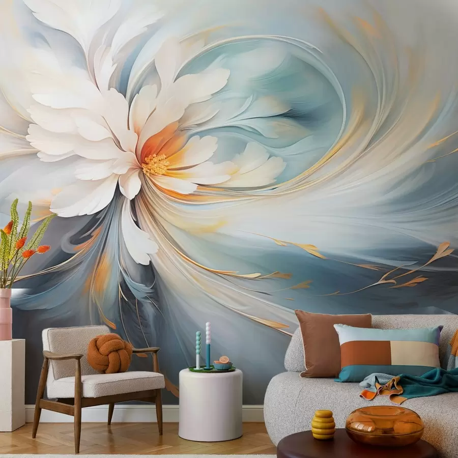 Fototapet Abstraktní květina v jemných modrých a oranžových tónech w09270