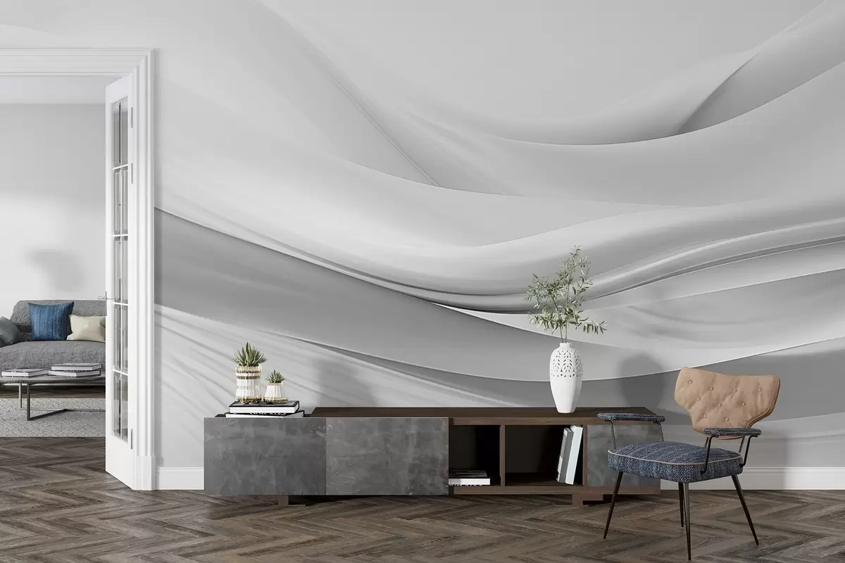 Fototapet Šedé látkové vlny v minimalistickém abstraktním stylu w09279v1